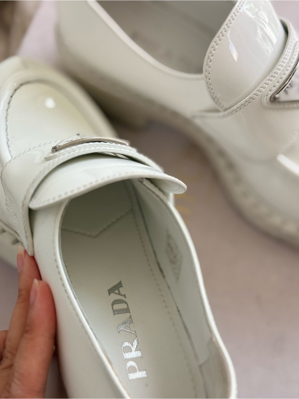PRADA Chunky White Monolith Triangle Leather Loafers 37 EU 7 US - Picture 7 of 14